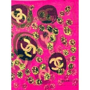 Chanel Authentic Diamond Medallions Pink Silk Scarf. Vintage.